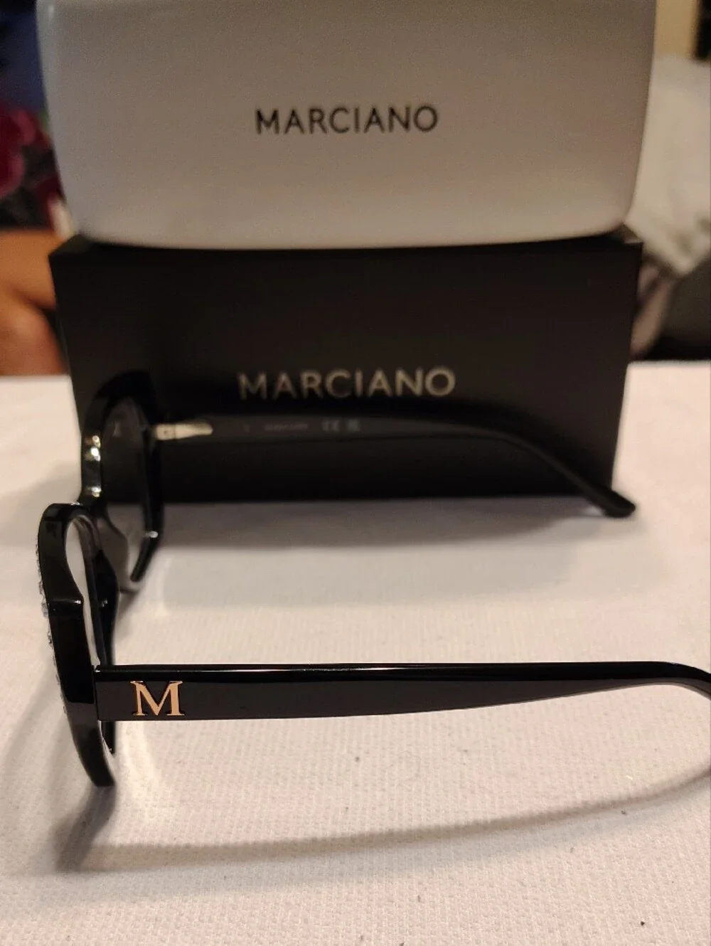 Marciano Black Cat-Eye Glasses with Crystal Accents